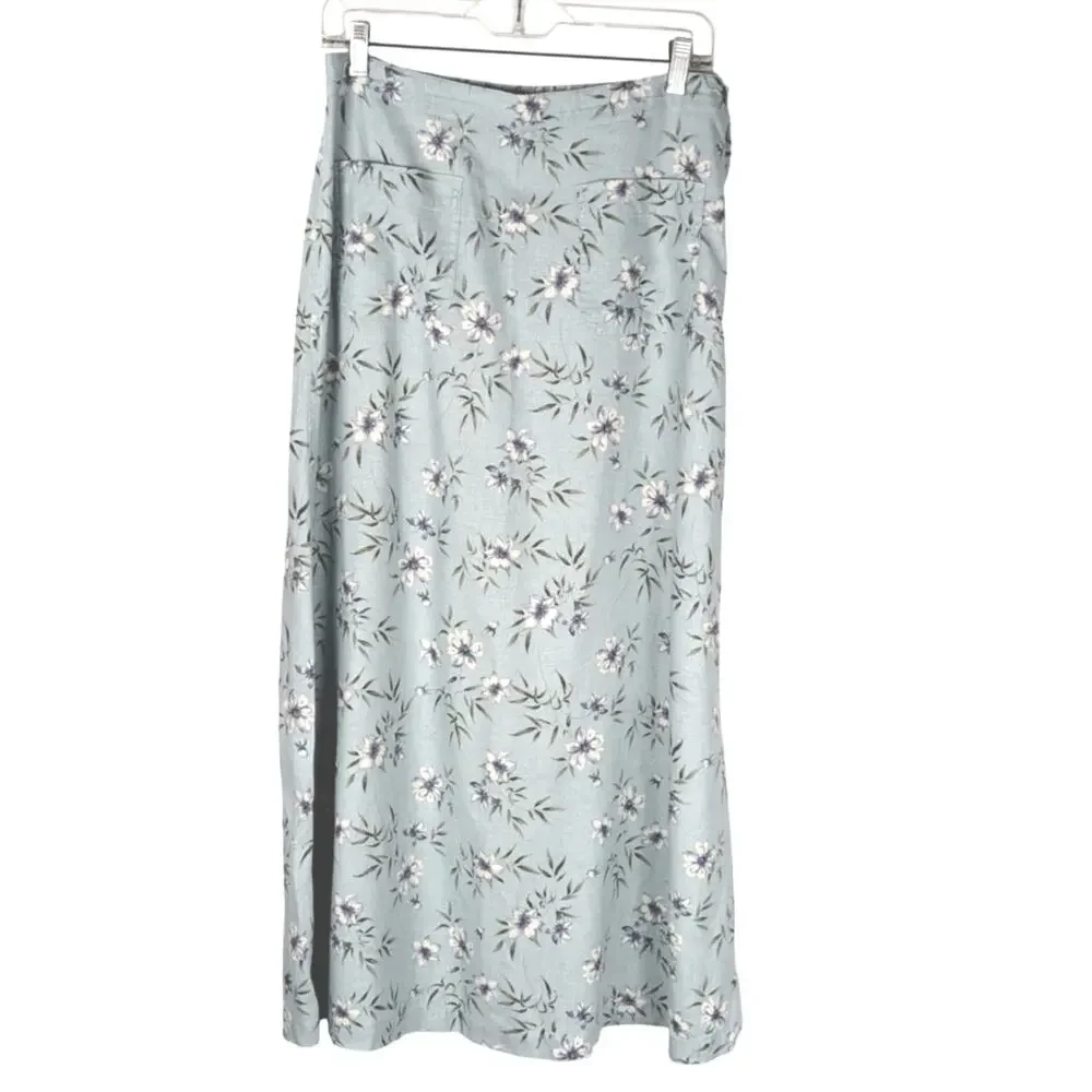 V Liz Claiborne Y2K Sz 10Blue linen blend Skirt Elastic backW 30-32 Len 36